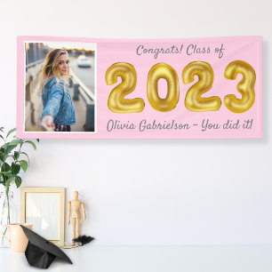 Afstudeerder Foto Gold Balloons 2023 Roze Afstuder Spandoek