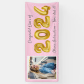 Afstudeerder Foto Gold Balloons 2023 Roze Afstuder Spandoek (Verticaal)