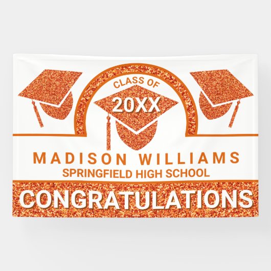 Afstudeerder Glam Oranje Pet Afstuderen Gefelicite Spandoek (Horizontaal)