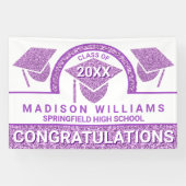 Afstudeerder Glam Paars Pet Afstuderen Gefelicitee Spandoek (Horizontaal)