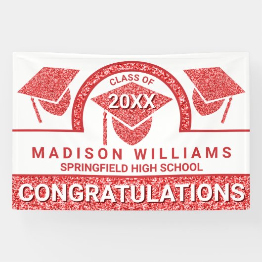 Afstudeerder Glam Red Pet Afstuderen Gefeliciteerd Spandoek (Horizontaal)
