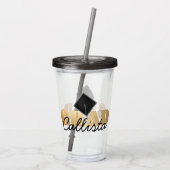 Afstudeerder Gold Black Graduation Cap Monogram Na Acryl Drinkbeker (Achterkant)