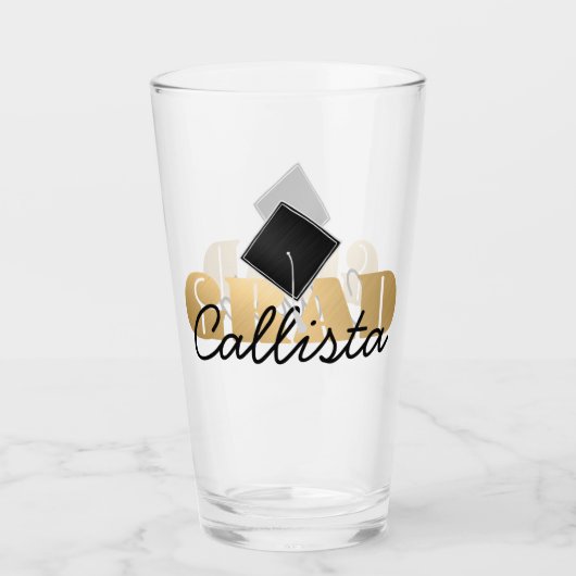 Afstudeerder Gold Black Graduation Cap Monogram Na Glas (Voorkant)