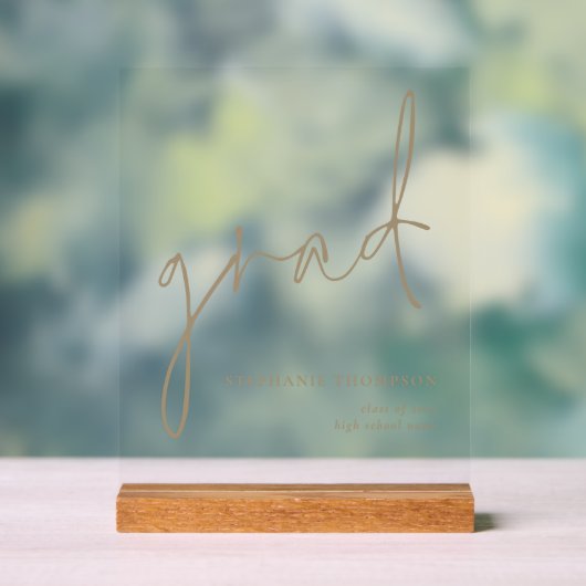 Afstudeerder Gold Script Afstuderen Gift Keepsake Acryl Bord (Neutraal)