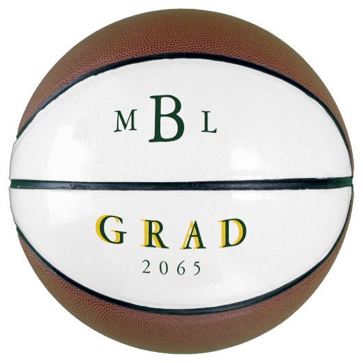 Afstudeerder Groen monogram en gouddatum Gift Bask Basketbal (Voorkant)