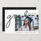 Afstudeerder handgeschreven in zwart modern Afstud Aankondiging (Voorkant / Achterkant)