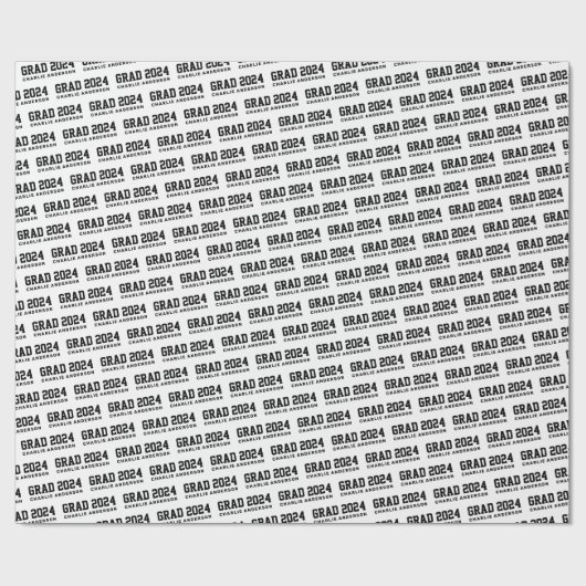 Afstudeerder jaar 2024 afstuderen naam zwart wit cadeaupapier (Vlak)