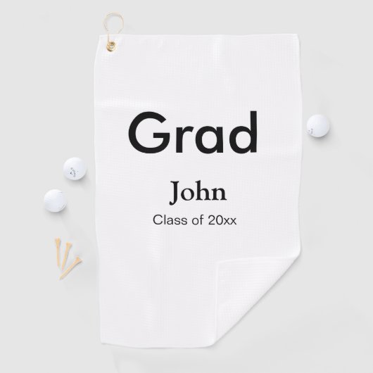 afstudeerder jongen voegt naam toe bevat datumteks golfhanddoek (Insitu)