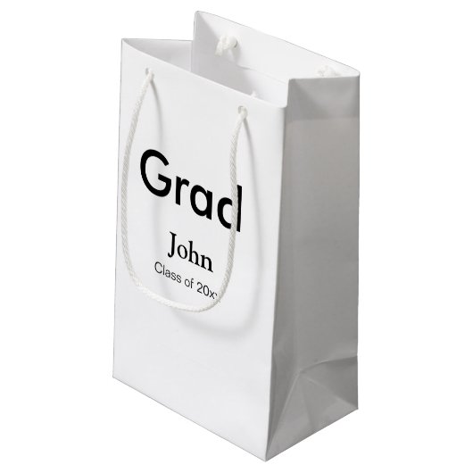 afstudeerder jongen voegt naam toe bevat datumteks klein cadeauzakje (Achterkant Gekanteld)