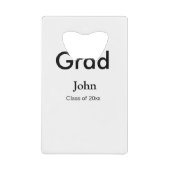 afstudeerder jongen voegt naam toe bevat datumteks kredietkaart flessenopener (Voorkant)