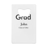 afstudeerder jongen voegt naam toe bevat datumteks kredietkaart flessenopener (Achterkant)