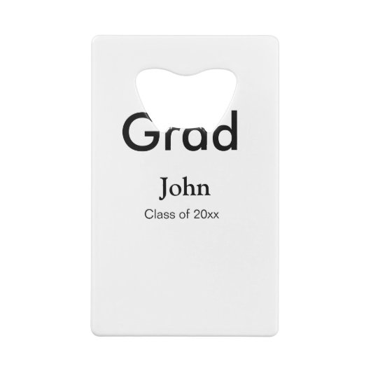 afstudeerder jongen voegt naam toe bevat datumteks kredietkaart flessenopener (Achterkant)