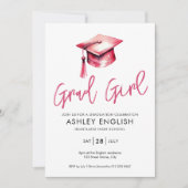 Afstudeerder Meisje Roze Afstuderen Invitation Kaart (Voorkant)