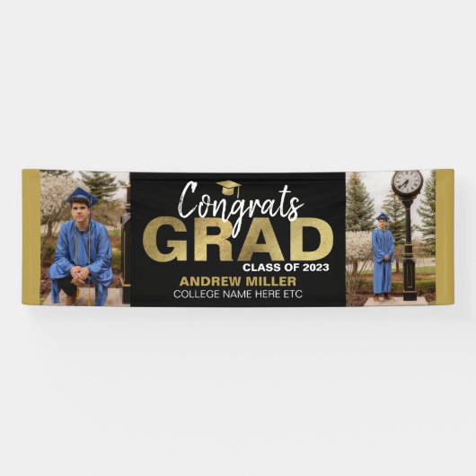 Afstudeerder met zwarte en goudfotografie Afstuder Spandoek (Horizontaal)