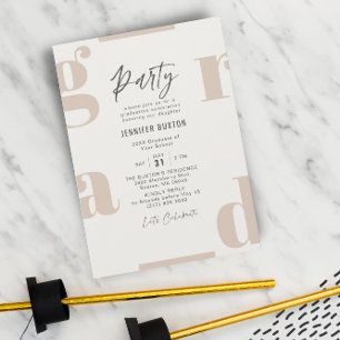 Afstudeerder Modern Beige Taupe Gradupe Party Kaart