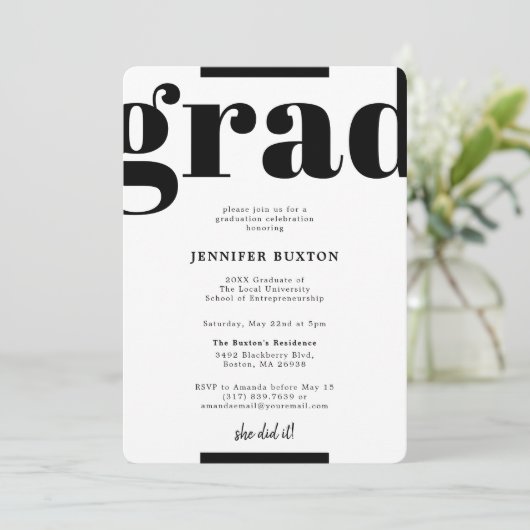 Afstudeerder Modern Check Black and White Gradupar Kaart (Staand voorkant)