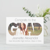 Afstudeerder Modern Cutout Foto Afstuderen Aankond Kaart (Staand voorkant)