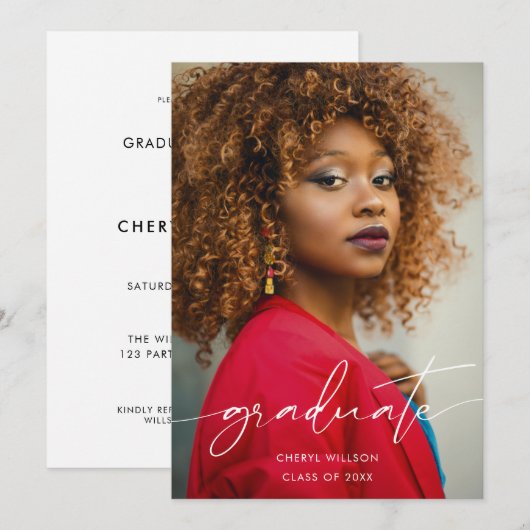 Afstudeerder Modern Zwart Script Foto Overlay Afst Kaart (Voorkant / Achterkant)