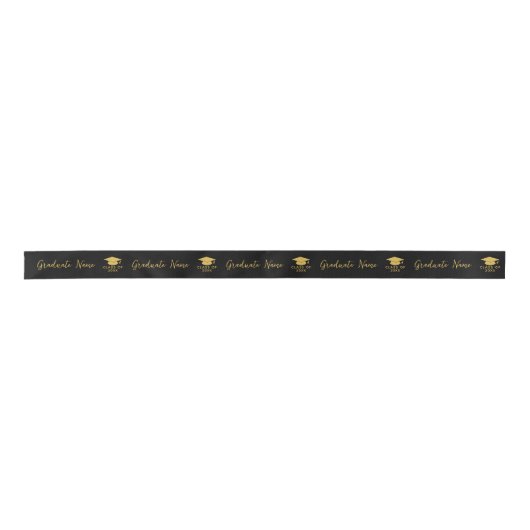 Afstudeerder Naam Script met Pet - Zwart Goud Afst Lint (Voorkant)