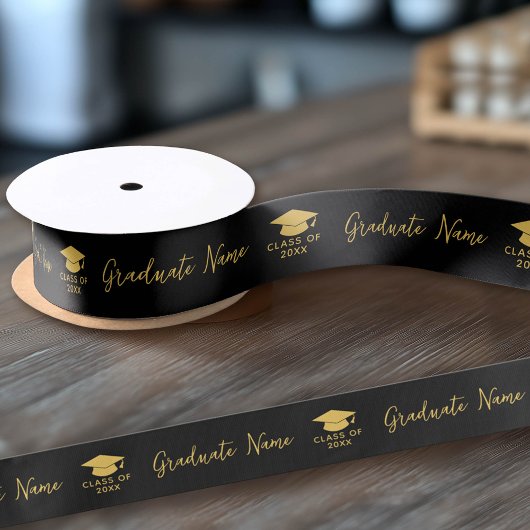 Afstudeerder Naam Script met Pet - Zwart Goud Afst Lint