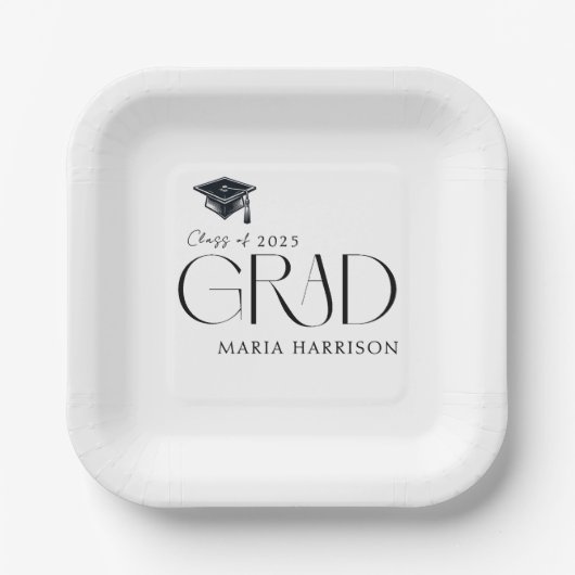 Afstudeerder Partij Zwart en Wit Papier Bord (Voorkant)