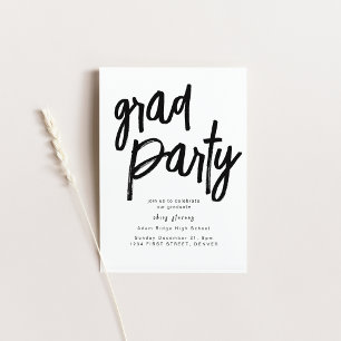 Afstudeerder Party Black and White Invitation Kaart