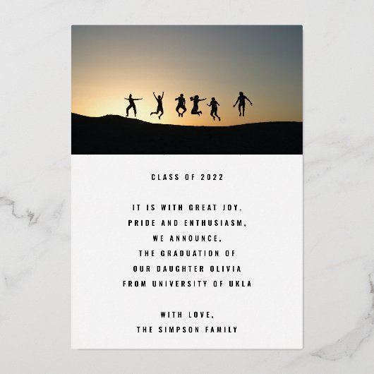 AFSTUDEERDER PARTY | Gold Ppress Script Modern Col Folie Uitnodiging (Achterkant)