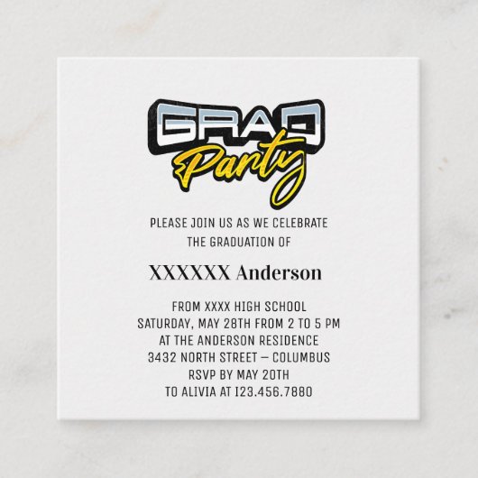 Afstudeerder Party Script Gold Black en White Informatiekaartje (Voorkant)