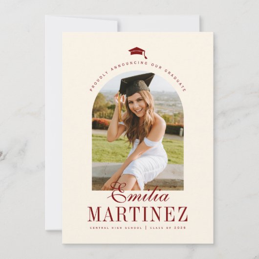 Afstudeerder Pet Boog Foto Elegant Script Rood Afs Aankondiging (Voorkant)