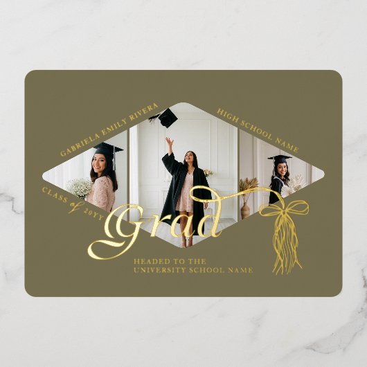 Afstudeerder Pet Bow & Tassel Fotocollage Aankondi Folie Uitnodiging (Voorkant)