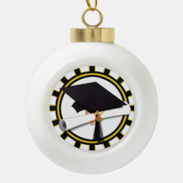 Afstudeerder Pet en diplomaat met schoolkleuren zw Keramische Bal Ornament