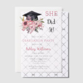 Afstudeerder Pet en Roze Bloemen Ze deed het Afstu Vellum Uitnodigingen (Offset (Uitnodiging))