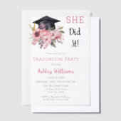 Afstudeerder Pet en Roze Bloemen Ze deed het Afstu Vellum Uitnodigingen (Offset)