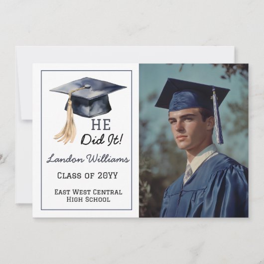 Afstudeerder Pet Hij deed het 3 foto Afstuderen Aankondiging (Voorkant)