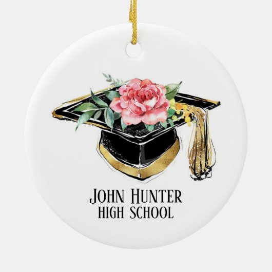 Afstudeerder Pet met bloemen Afstuderen keepomwill Keramisch Ornament (Achterkant)