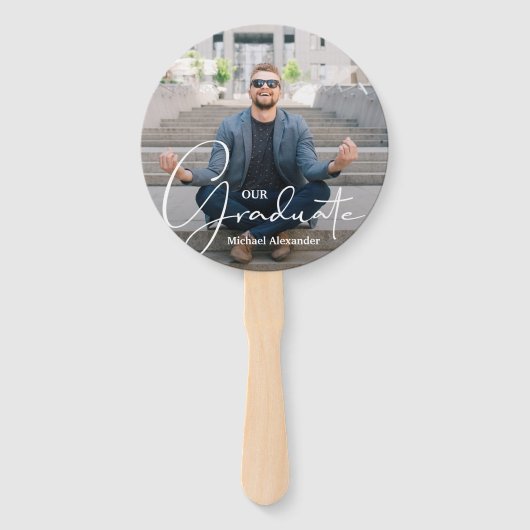 Afstudeerder Pet Modern Afstuderen Foto Blauw Handwaaier (Voorkant)