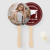 Afstudeerder Pet Modern Afstuderen Foto Dark Maroo Handwaaier (Voorkant en achterkant)