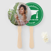 Afstudeerder Pet Modern Afstuderen Foto Groen Handwaaier (Voorkant en achterkant)