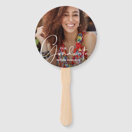 Afstudeerder Pet Modern Afstuderen Foto Rode Hand  Handwaaier (Voorkant)