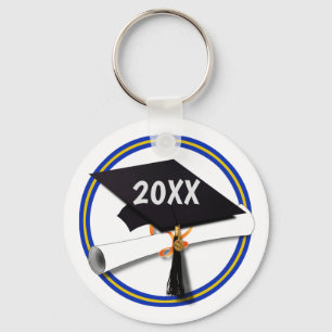 Afstudeerder Pet School Kleuren Goud en Blauw Sleutelhanger