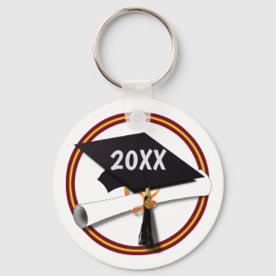 Afstudeerder Pet School Kleuren Goud en Rood Sleutelhanger