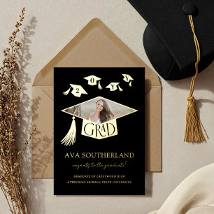 Afstudeerder Pet Tassel Foto Afstuderen Folie Aank Uitnodiging