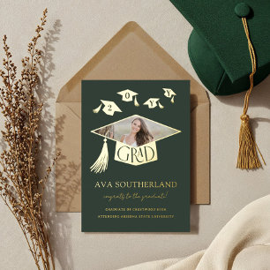 Afstudeerder Pet Tassel Foto Afstuderen Folie Aank Uitnodiging
