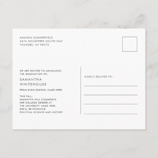 Afstudeerder Photo Script Modern Afstuderen 2025 Aankondigingskaart (Achterkant)