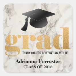 Afstudeerder Vet Typografie Faux Gouden Folie Marm Vierkante Sticker