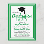 Afstudeerder voor groene en witte schoolkleuren uitnodiging briefkaart (Voorkant)