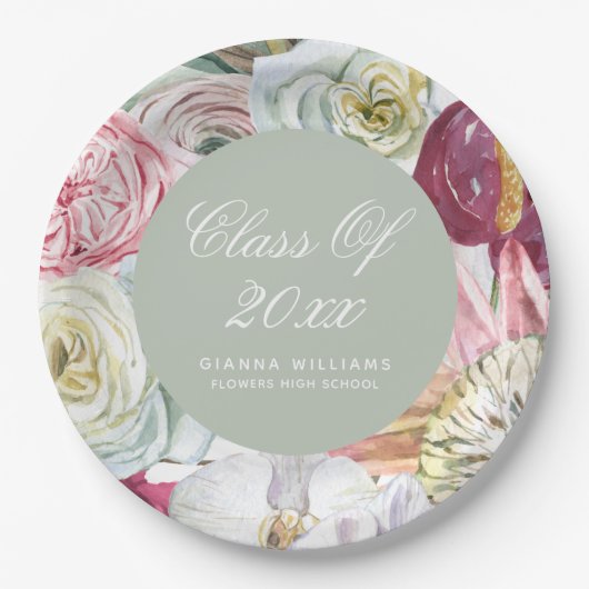 Afstudeerder Waterverf Floral Elegant modern Afstu Papieren Bordje (Voorkant)