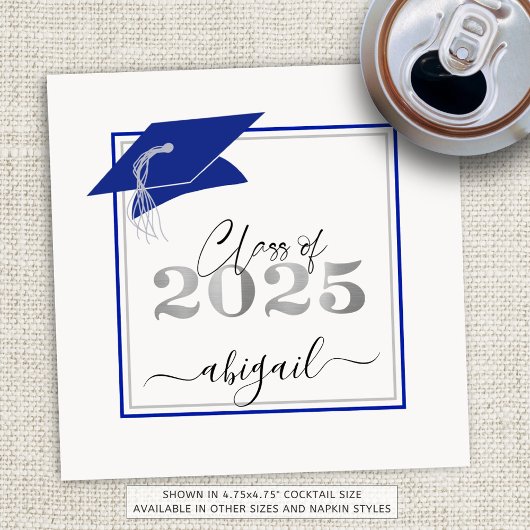 Afstudeerdop 2025 Royal Blue Silver Script Servet