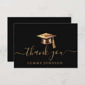 Afstudeerdop en kwastje goud zwart bedankkaart (Voorkant / Achterkant)