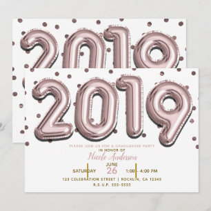 AFSTUDEERFEEST 2019 Roze Gouden Confetti Ballonnen Kaart